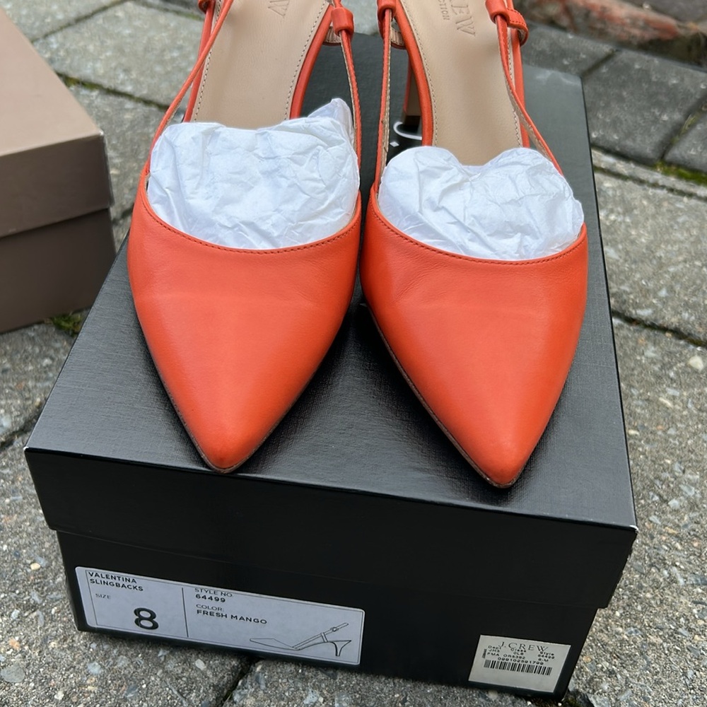 NIB J. Crew Mango Italian Leather Valentina Women's Orange Slingback Heels - Picture 6 of 9